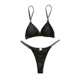 Traje de baño bikini liso sin espalda con cuentas y lazo 