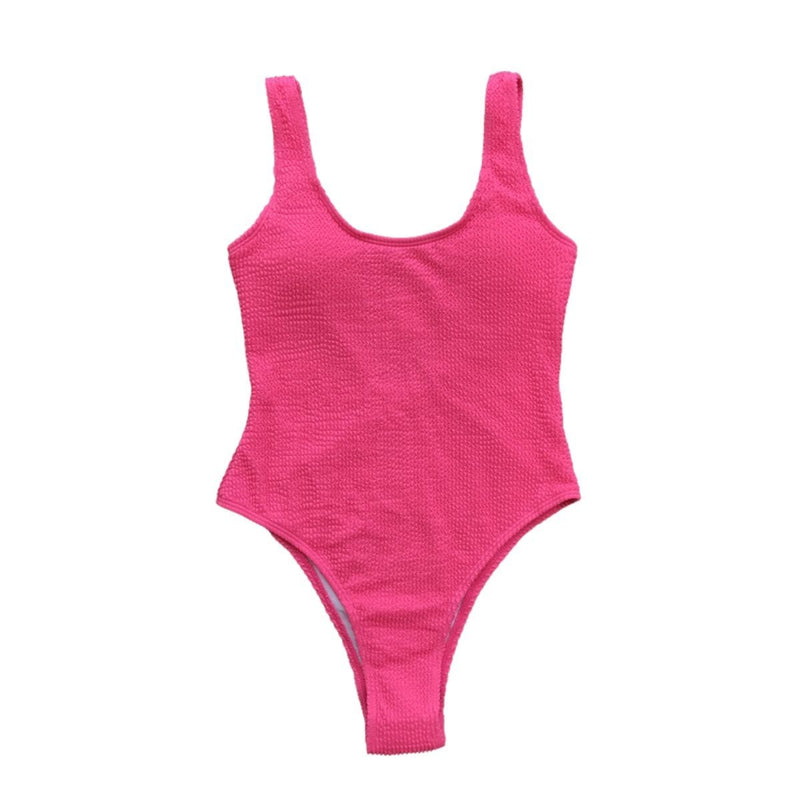 Maillot de bain une pièce texturé sans manches à col en U uni 