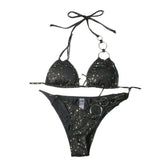 Maillot de bain bikini asymétrique à nouer avec anneau en O 