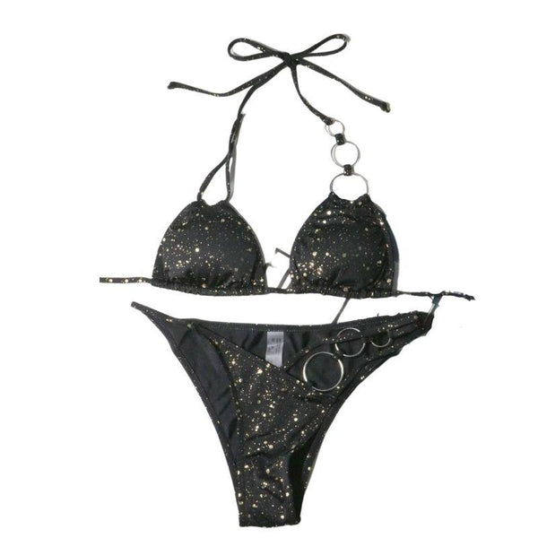Maillot de bain bikini asymétrique à nouer avec anneau en O 