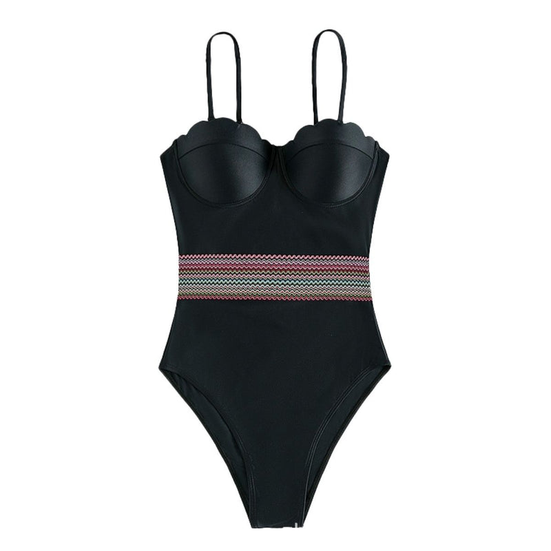 Maillot de bain une pièce à col en cœur rembourré contrasté 