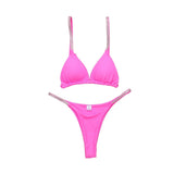 Traje de baño bikini liso sin espalda con cuentas y lazo 