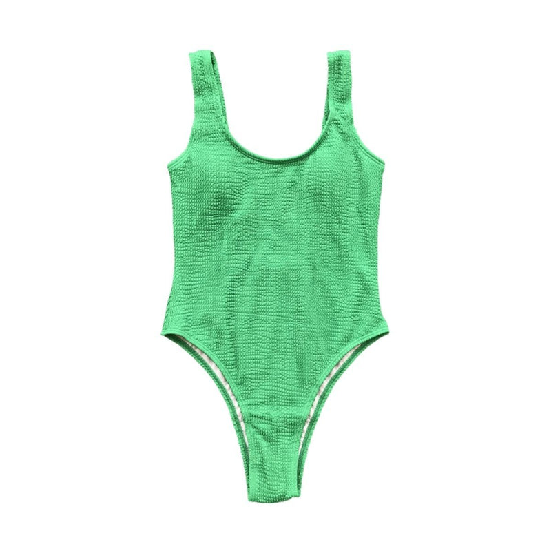 Maillot de bain une pièce texturé sans manches à col en U uni 