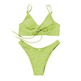 Maillot de bain bikini dos nu uni rembourré avec boucle à nouer dans le col en V 