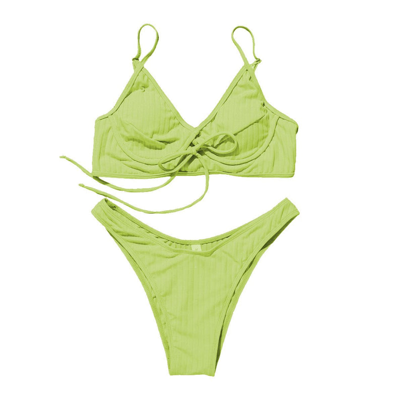 Maillot de bain bikini dos nu uni rembourré avec boucle à nouer dans le col en V 