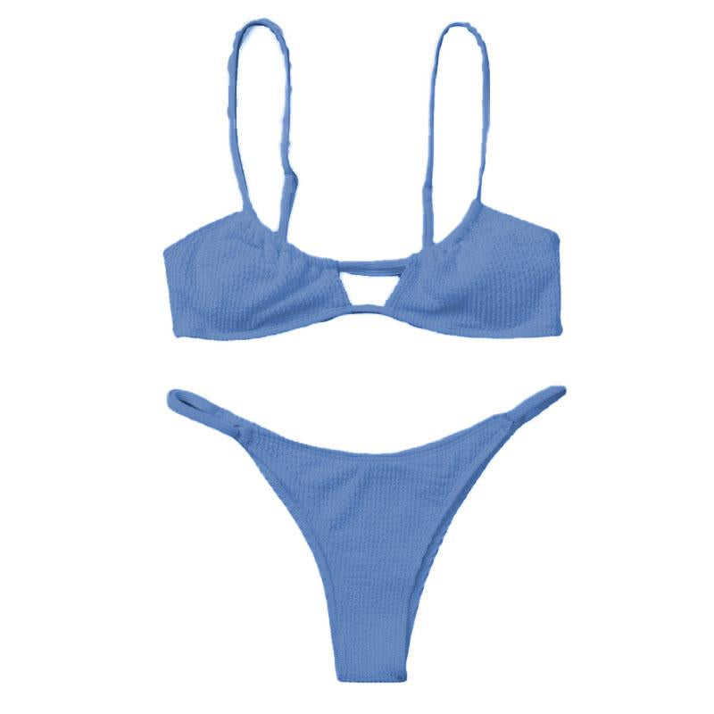 Traje de baño de bikini de tirantes finos con textura sólida y hueco 