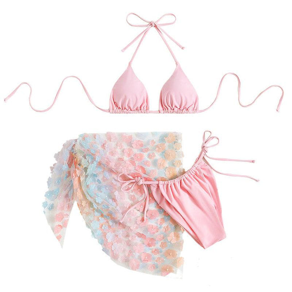 Maillot de bain 3 pièces à motif floral contrasté, rembourré et à nouer soi-même 