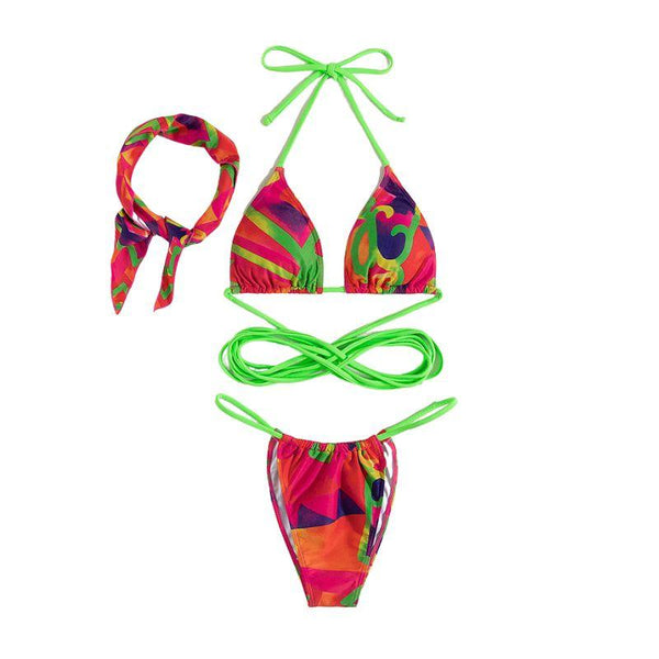 Maillot de bain 3 pièces à imprimé contrasté et à nouer soi-même 