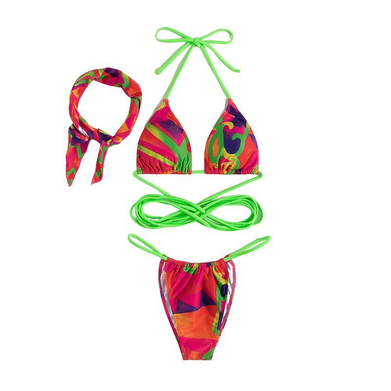 Maillot de bain 3 pièces à imprimé contrasté et à nouer soi-même 