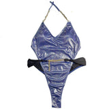 Maillot de bain une pièce à chaîne métallique contrastante et dos nu 