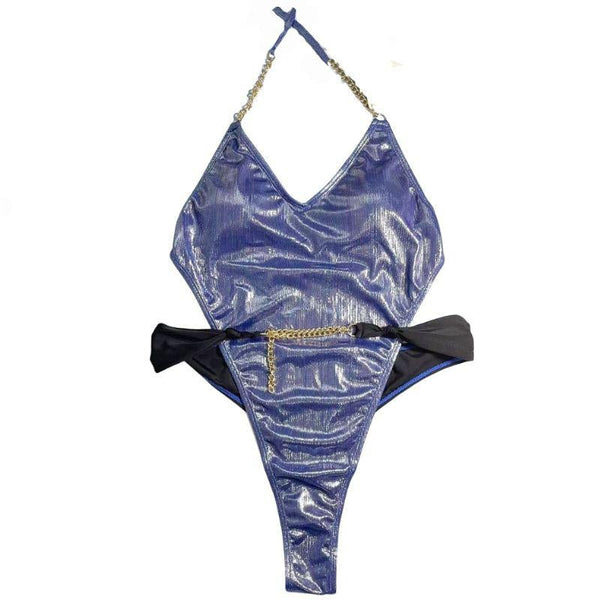 Maillot de bain une pièce à chaîne métallique contrastante et dos nu 