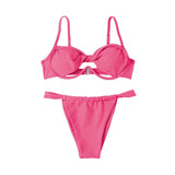Maillot de bain bikini dos nu froncé à boutons solides et noués 