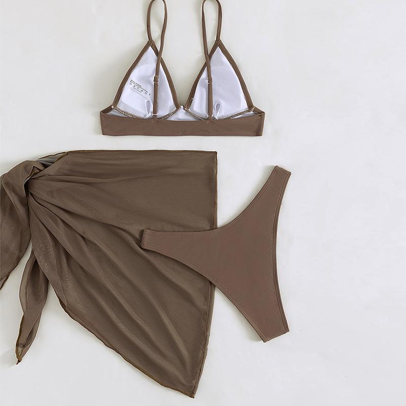 Maillot de bain 3 pièces dos nu en maille unie à nouer 
