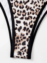 Traje de baño bikini con espalda descubierta, acolchado y estampado de leopardo en contraste 