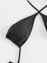 Traje de baño de una pieza con cuello halter cruzado y ahuecado con purpurina y anillo en O 
