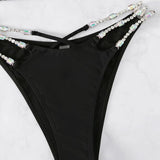 Maillot de bain bikini à nouer avec chaîne en strass et dos nu croisé 