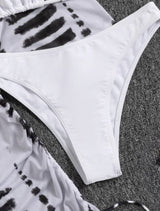 Maillot de bain 3 pièces à manches longues et col licou en maille avec cordon de serrage 