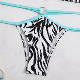 Traje de baño bikini sin espalda con contraste y anilla en O con estampado de cebra 