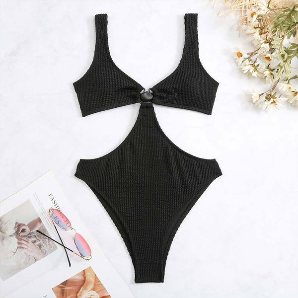Traje de baño de una pieza con textura y hueco en forma de O 
