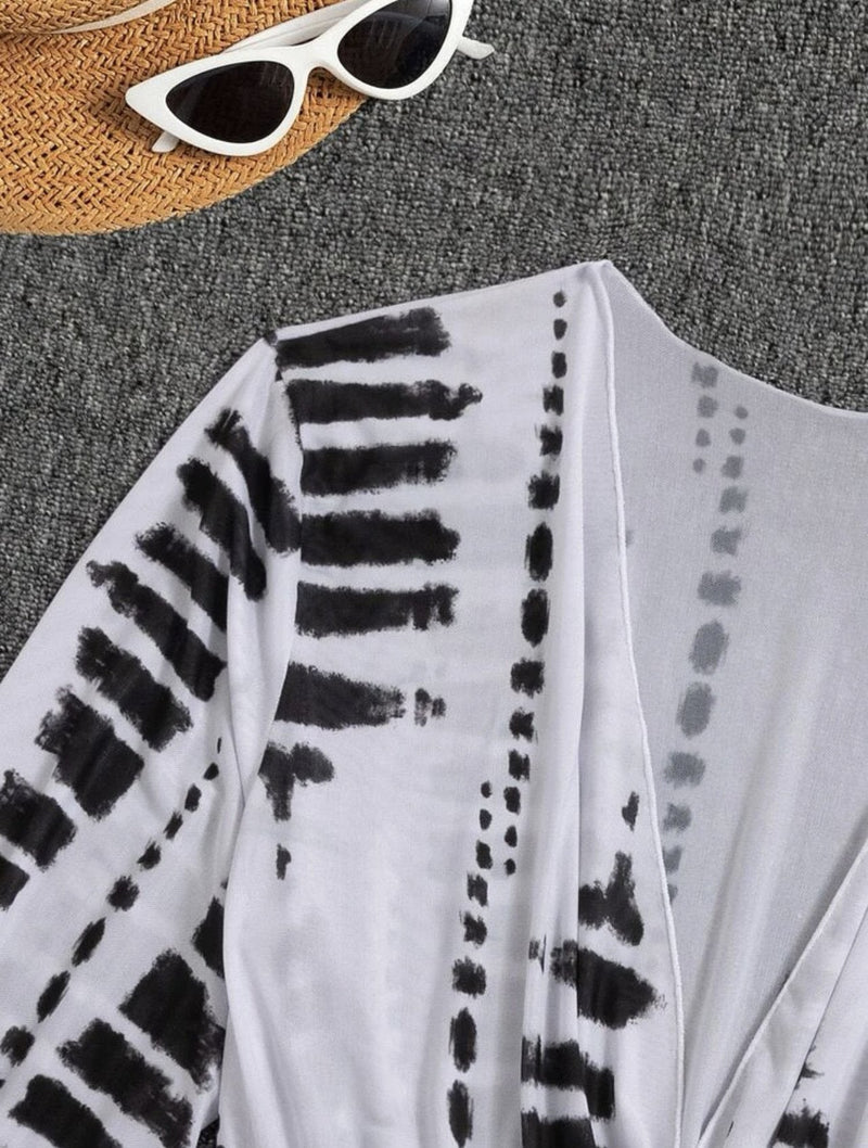 Maillot de bain 3 pièces à manches longues et col licou en maille avec cordon de serrage 