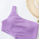 Maillot de bain une pièce texturé à une épaule et ajouré 
