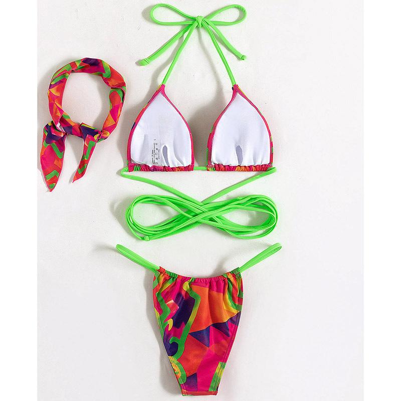 Maillot de bain 3 pièces à imprimé contrasté et à nouer soi-même 