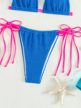 Maillot de bain bikini texturé à nouer et à licou contrasté 