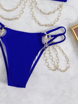 Traje de baño bikini con cuello halter, hueco, acolchado y cadena de metal, con lazo automático 
