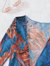 Maillot de bain 3 pièces à manches longues et col licou avec cordon de serrage en maille et imprimé contrasté 
