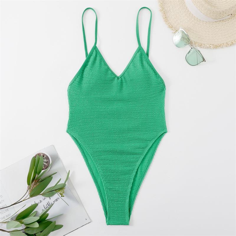 Maillot de bain une pièce texturé à col en V et dos nu rembourré 
