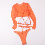 Maillot de bain 3 pièces en maille solide, rembourré, avec anneau en O et lien à nouer, croisé sur le devant 