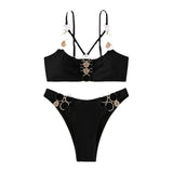 Traje de baño bikini con cadena de metal y anillo en O hueco 