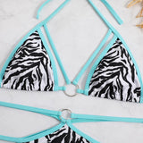 Traje de baño bikini sin espalda con contraste y anilla en O con estampado de cebra 