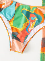 Maillot de bain 3 pièces en maille à imprimé contrasté, dos nu et noué 