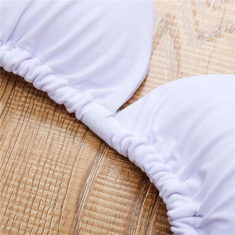 Traje de baño bikini liso sin espalda con cuentas y lazo 
