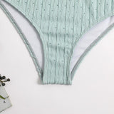 Traje de baño bikini texturizado de un solo hombro con volantes lisos 