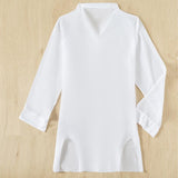 Robe de plage unie à manches longues et col retourné en mousseline 