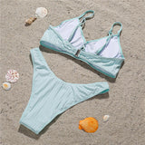 Maillot de bain bikini dos nu uni rembourré avec boucle à nouer dans le col en V 