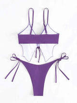 Maillot de bain bikini à motif papillon avec cordon de serrage contrasté et noué à la taille 