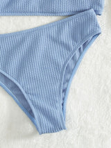 Traje de baño bikini sin mangas con cuello cuadrado liso 
