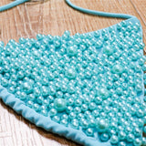Traje de baño bikini con cuello halter de perlas, sin espalda, liso, con lazo 