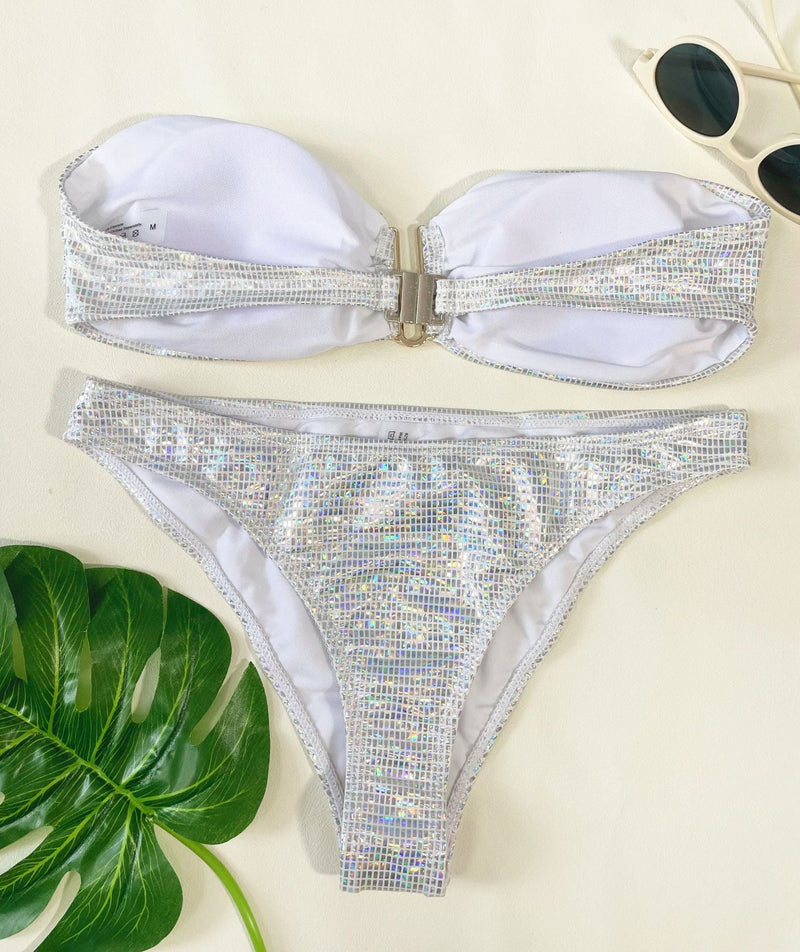 Traje de baño bikini con relleno metálico y tubo en contraste 