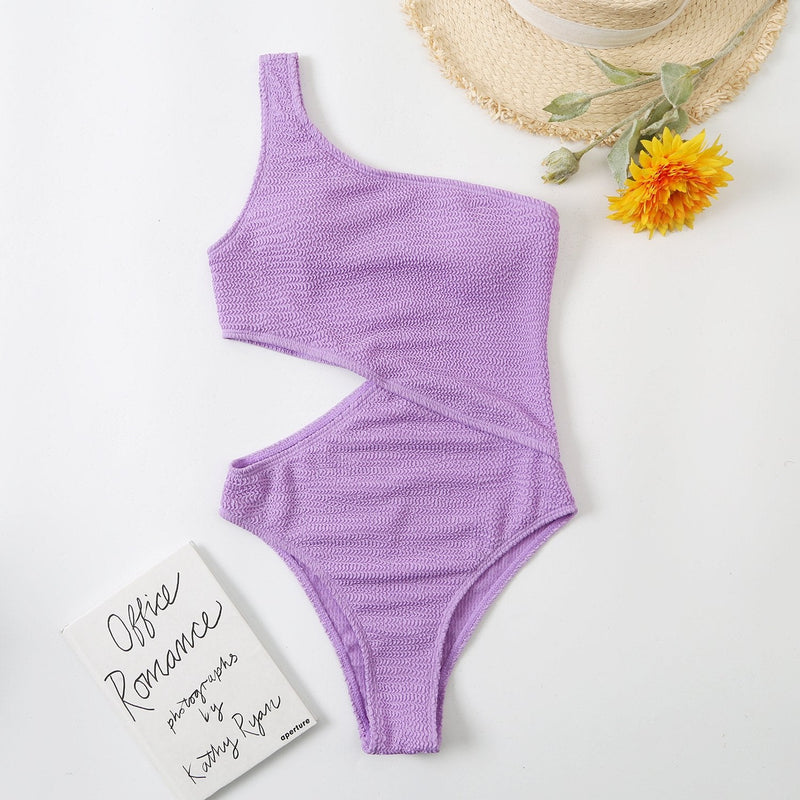Maillot de bain une pièce texturé à une épaule et ajouré 