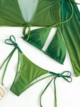 Maillot de bain 3 pièces en maille à manches longues et col licou dégradé 