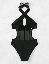 Maillot de bain une pièce dos nu en maille à nouer sur le devant et à licou croisé 