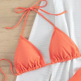 Traje de baño de 4 piezas de gasa con manga larga, cuello halter y lazo en contraste 