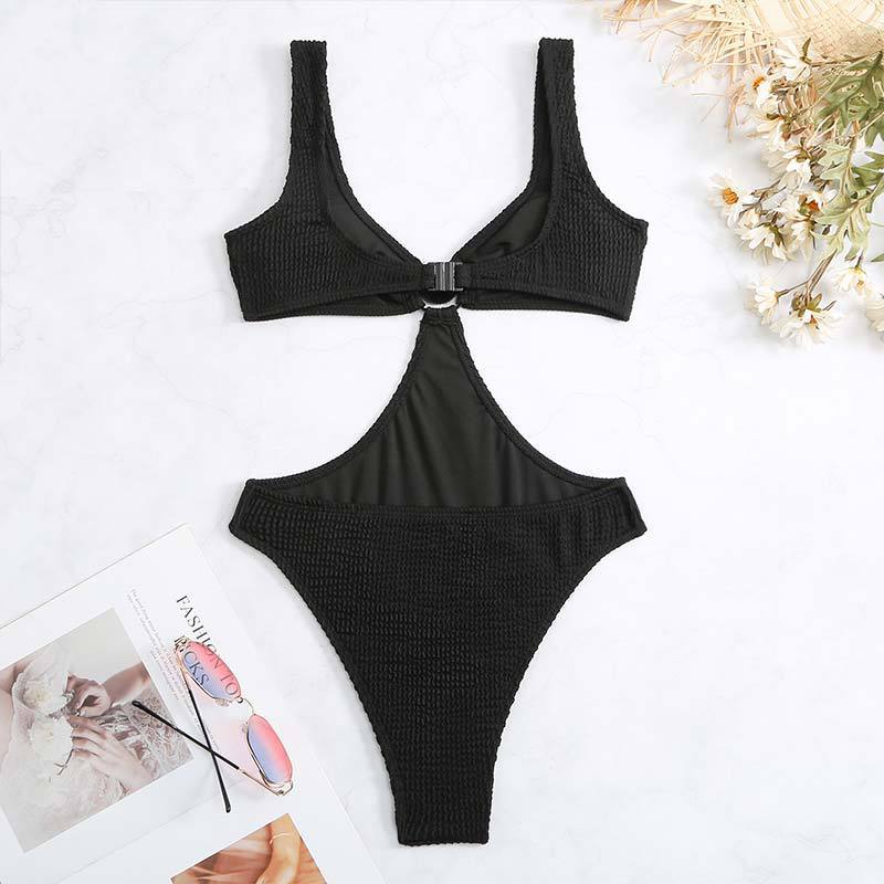 Maillot de bain une pièce texturé avec anneau en O creux 
