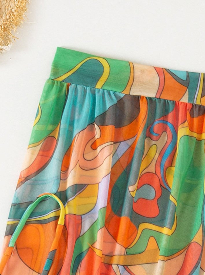 Maillot de bain 3 pièces en maille à imprimé contrasté, dos nu et noué 