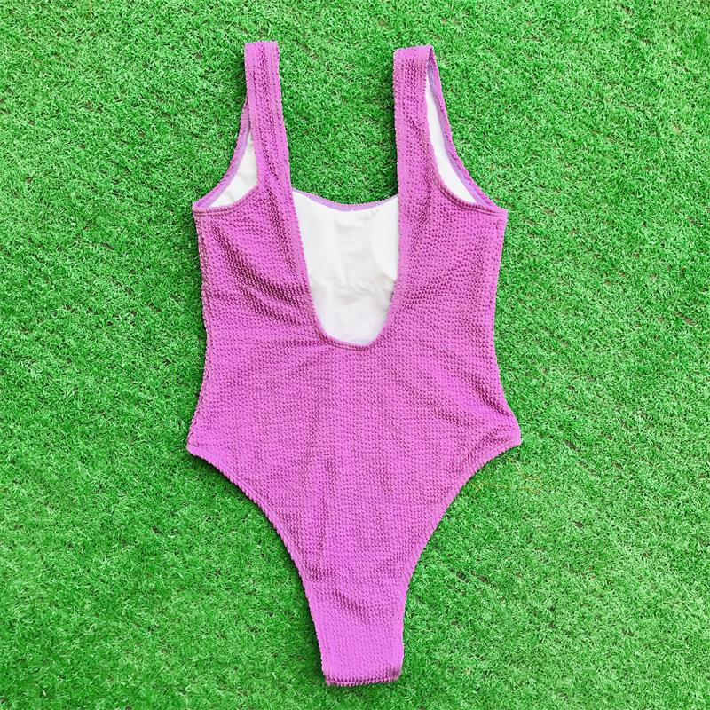 Maillot de bain une pièce texturé sans manches à col en U uni 