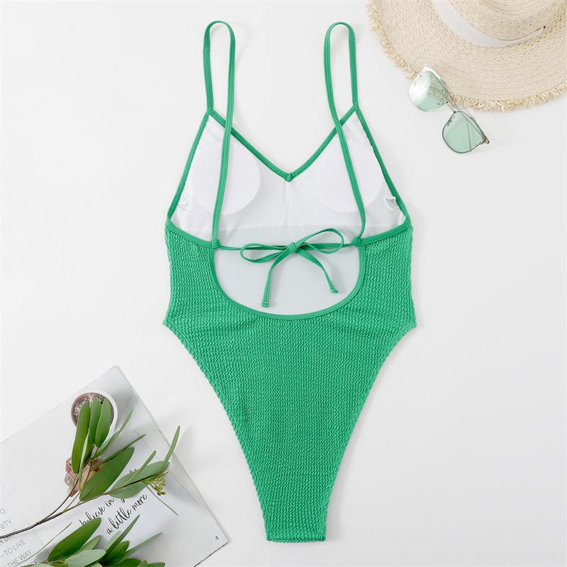 Maillot de bain une pièce texturé à col en V et dos nu rembourré 